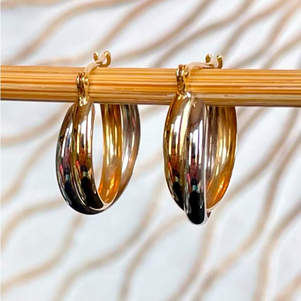 14 Karat White and Yellow Gold Small Hoop Earrings